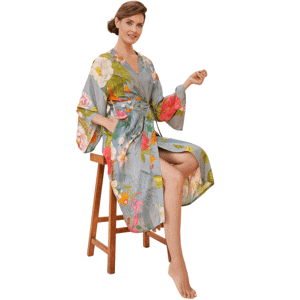 Powder Tropical Flora And Fauna Kimono Gown